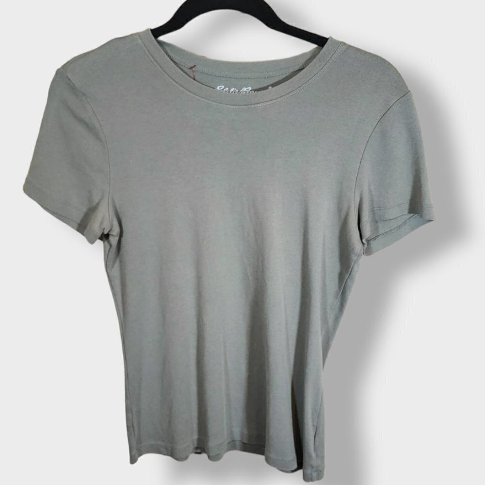 EDDIE Bauer Ribbed Crewneck Short Sleeve Tee Light Olive Gray Size S
